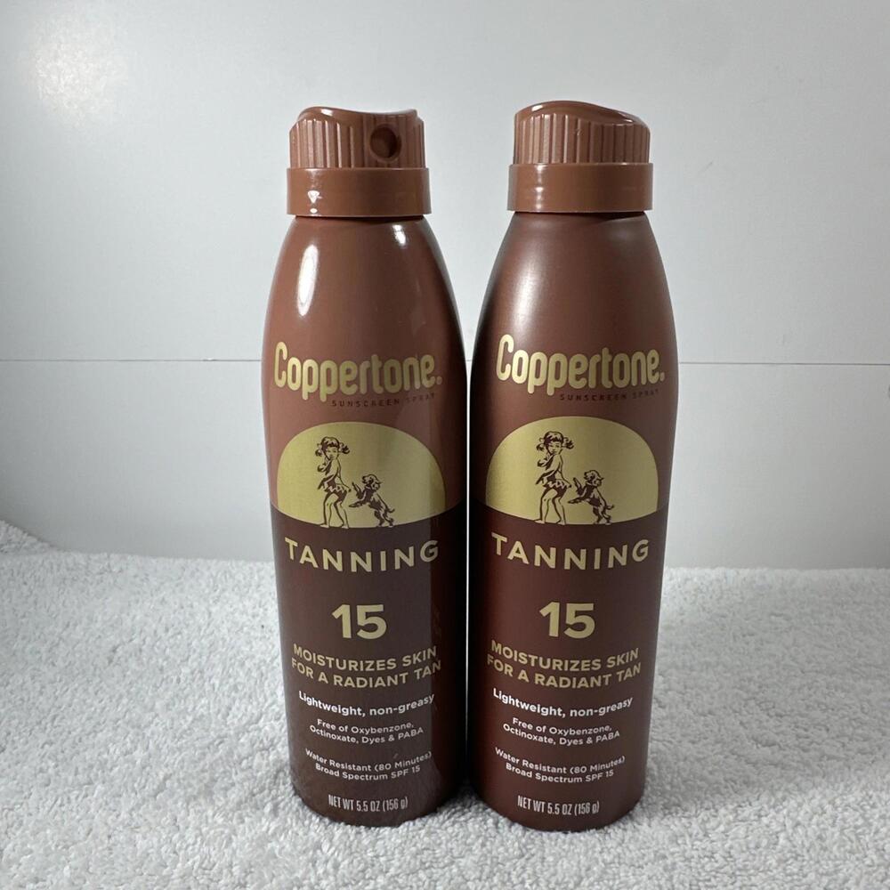 2 Coppertone Tanning Spectrum SPF 15 Sunscreen Spray 5.5 oz ea O2/26 &10/27